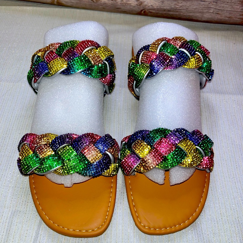 Pierre Dumas Multi Color Rhinestone Chester Sandals Womens size 10 NWT
